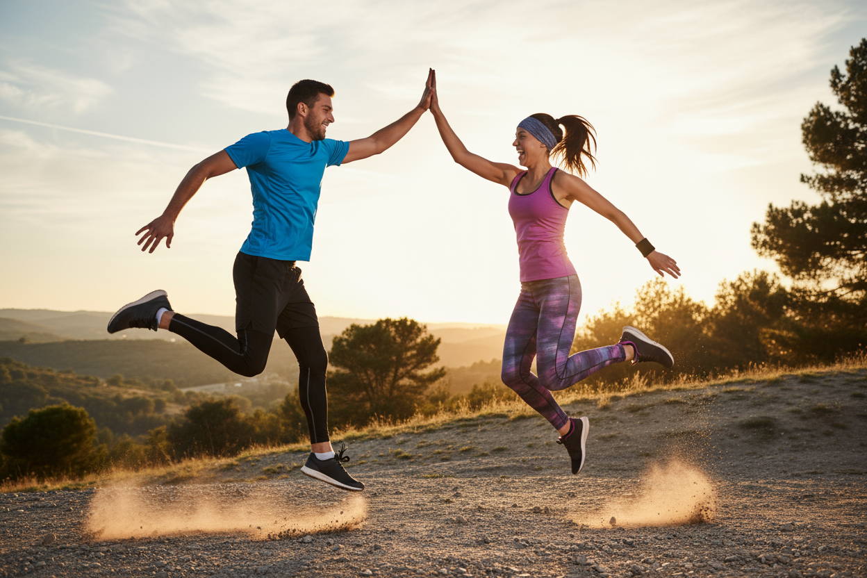 Deux coureurs qui se tapent la main pour se féliciter